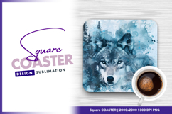 Wolf portrait in winter watercolor style square coaster Product Image 1