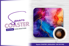 Colorful abstract ink painting with gold square coaster png Product Image 1