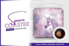 Unicorn portrait on abstract textured pink Square Coaster Product Image 1