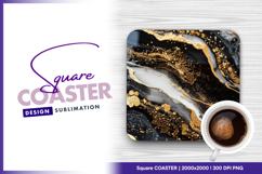 Black white gold abstract ink marble texture square coaster Product Image 1