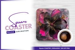 Abstract flower art with glitter details square coaster png Product Image 1