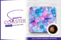 Blue and pink floral watercolor pattern square coaster png Product Image 1