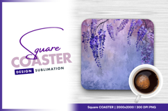 Purple wisteria flowers elegant artistic square coaster png Product Image 1