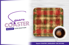 Christmas plaid background with evergreen square coaster png Product Image 1