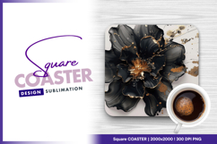 Elegant black and gold floral design square coaster Product Image 1