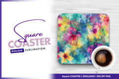 Vibrant floral watercolor pattern for square coaster png Product Image 1