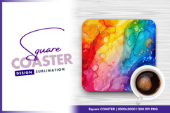 Vibrant rainbow alcohol ink abstract art square coaster png Product Image 1