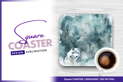 Wolf portrait in a winter wonderland scene Square Coaster Product Image 1