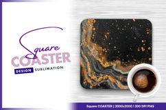 Black gold abstract art fluid marble texture square coaster Product Image 1