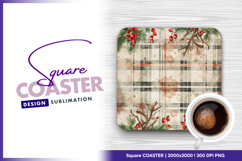 Christmas plaid pattern with berries and square coaster png Product Image 1