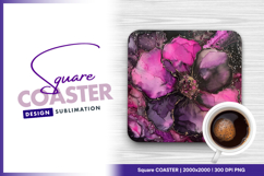 Pink and purple floral alcohol ink art square coaster png Product Image 1