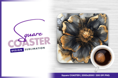 Elegant black and gold flower art square coaster png Product Image 1