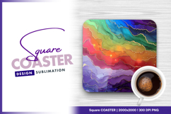 Rainbow gradient alcohol ink square coaster png Product Image 1