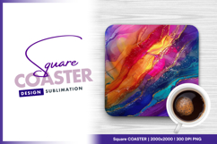 Colorful abstract art with gold veins Square Coaster Product Image 1