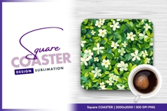 Floral pattern with green leaves and flowers square coaster Product Image 1