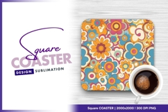 Groovy retro floral seamless pattern square coaster Product Image 1