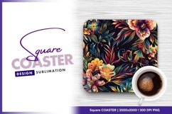 Abstract floral pattern on dark background square coaster Product Image 1