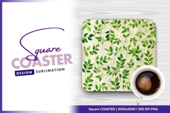 Watercolor green leaves seamless pattern square coaster png Product Image 1