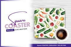 Watercolor vegetables seamless pattern square coaster Product Image 1