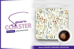 Watercolor wildflower meadow seamless square coaster Product Image 1