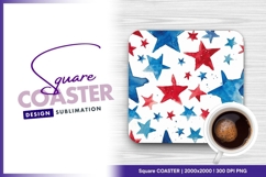 Red and blue watercolor stars pattern square coaster png Product Image 1