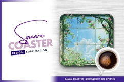 Floral window view square coaster png Product Image 1