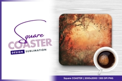 Autumn forest birds warm hues square coaster Product Image 1
