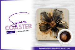 Black and gold fluid art flower Square Coaster Product Image 1