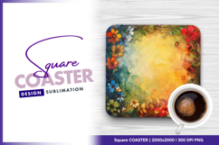 Floral watercolor frame colorful flower Square Coaster Product Image 1