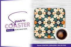 Distressed geometric pattern beige green square coaster png Product Image 1