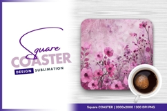 Pink floral illustration square coaster design Product Image 1