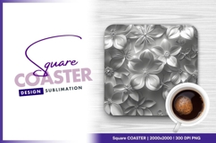 Monochrome flower pattern square coaster png Product Image 1