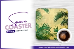 Tropical palm leaves on yellow background square coaster Product Image 1