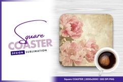 Pink peony flowers grunge background square coaster png Product Image 1