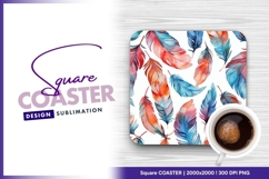 Watercolor feather seamless pattern square coaster png Product Image 1
