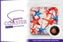 Watercolor starfish pattern red and blue sea square coaster Product Image 1