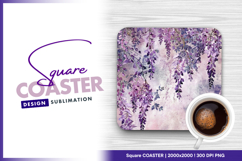 Hanging purple wisteria flowers square coaster png Product Image 1
