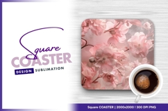 Pink blossom sprigs delicate floral dreamy square coaster Product Image 1
