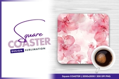 Pink watercolor flowers background square coaster png Product Image 1