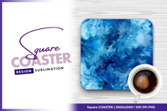 Blue abstract alcohol ink swirls square coaster Product Image 1