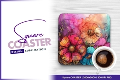 Floral alcohol ink painting with gold details square coaster Product Image 1