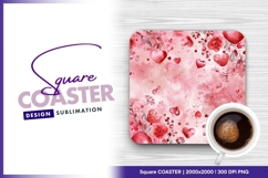 Watercolor hearts and flowers pink romantic square coaster Product Image 1