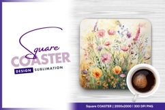 Watercolor wildflower meadow floral square coaster png Product Image 1