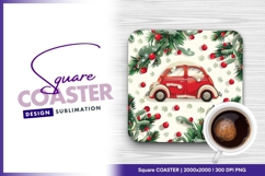 Snowy car surrounded by christmas square coaster png Product Image 1