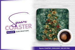 Elegant christmas tree with flowers and square coaster png Product Image 1