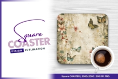 Floral butterflies on textured background square coaster Product Image 1