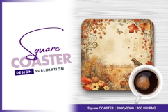 Autumn landscape with bird pumpkins square coaster png Product Image 1
