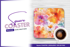 Watercolor floral background square coaster png Product Image 1