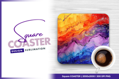 Colorful alcohol ink abstract square coaster png Product Image 1