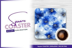 Blue and white flower floral pattern design square coaster Product Image 1